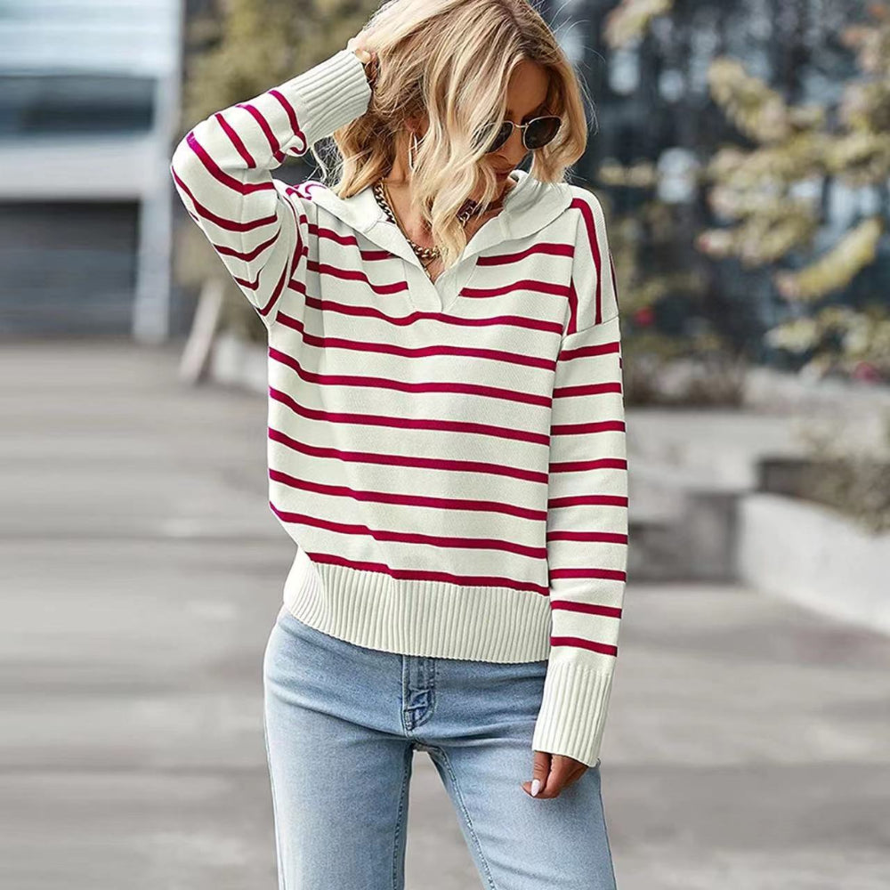Shiprah - Casual Basic Long Sleeve V-Neck Top