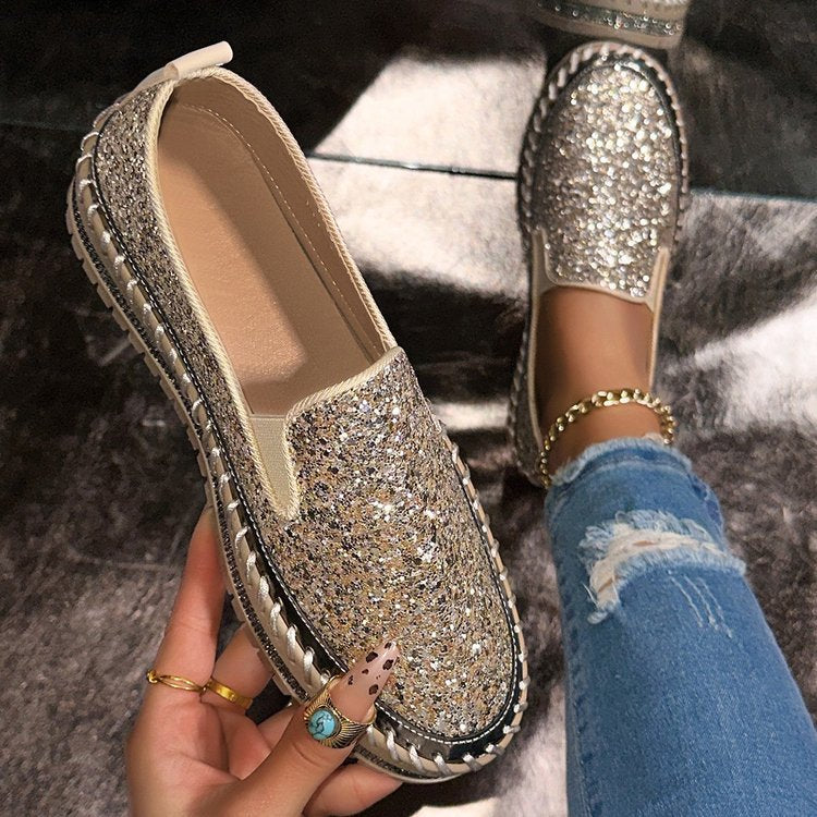 Jamila - Chic Glitter Decorated Slip-On Loafers