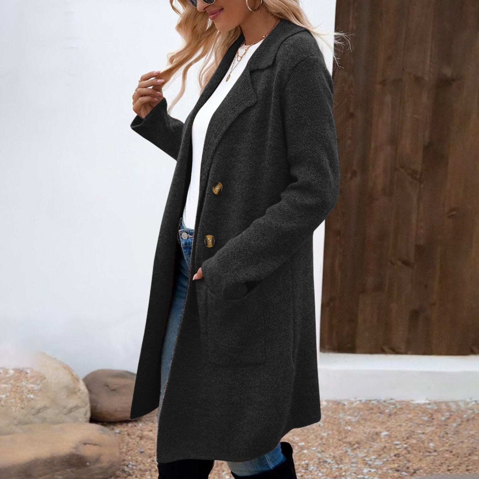 Zaheka - Casual Long Sleeve Mid Length Coat