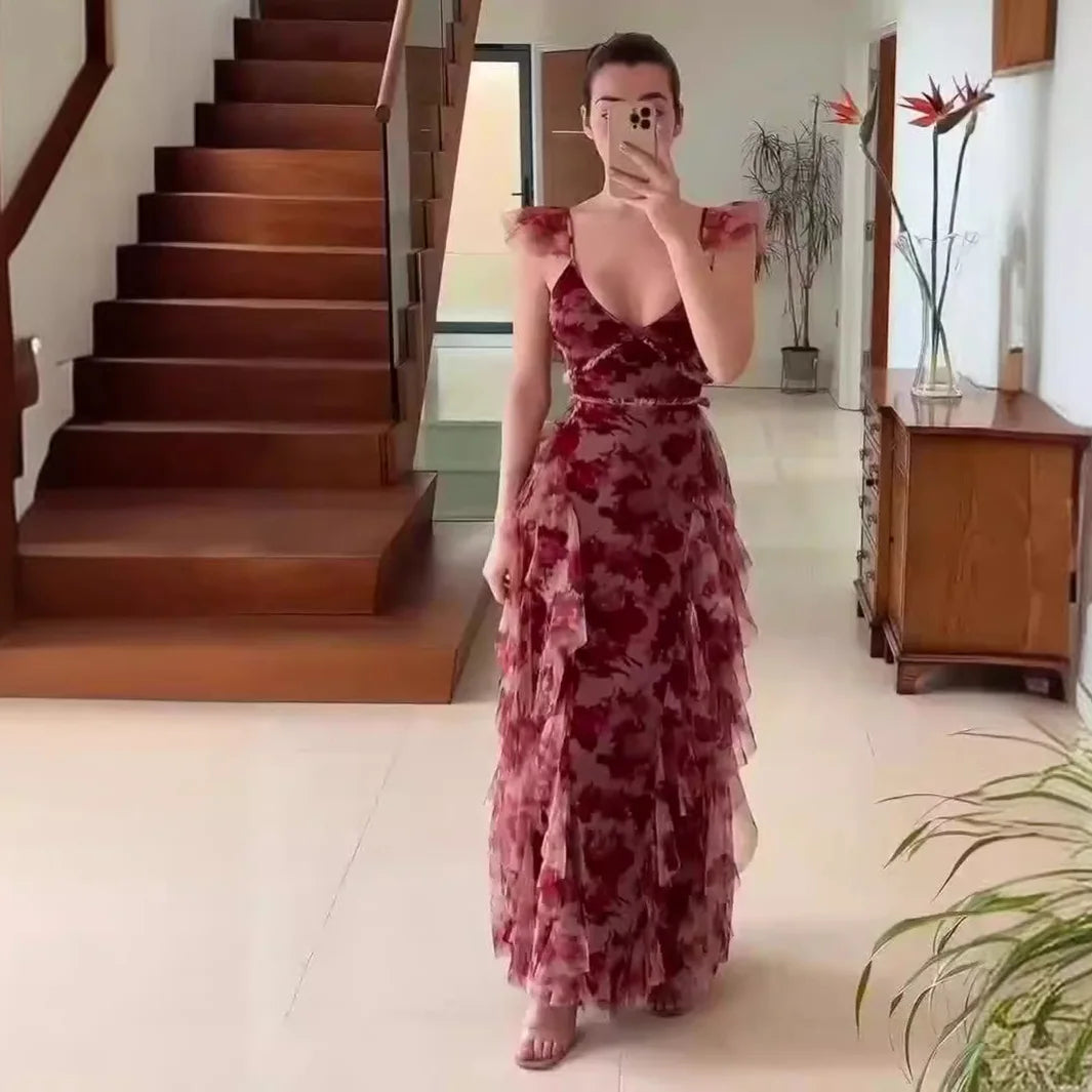 Mariela – Romantic Floral Ruffle Maxi Dress