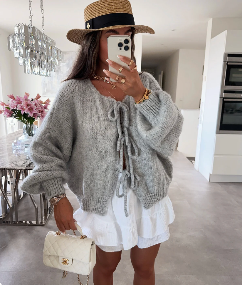 Eva - Knitted Bow Cardigan