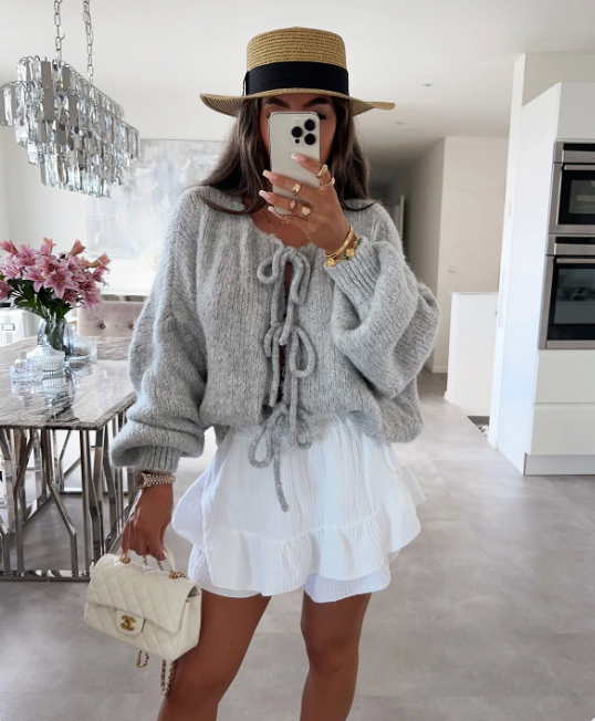 Eva - Knitted Bow Cardigan