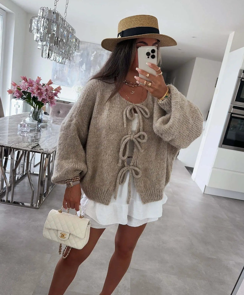 Eva - Knitted Bow Cardigan