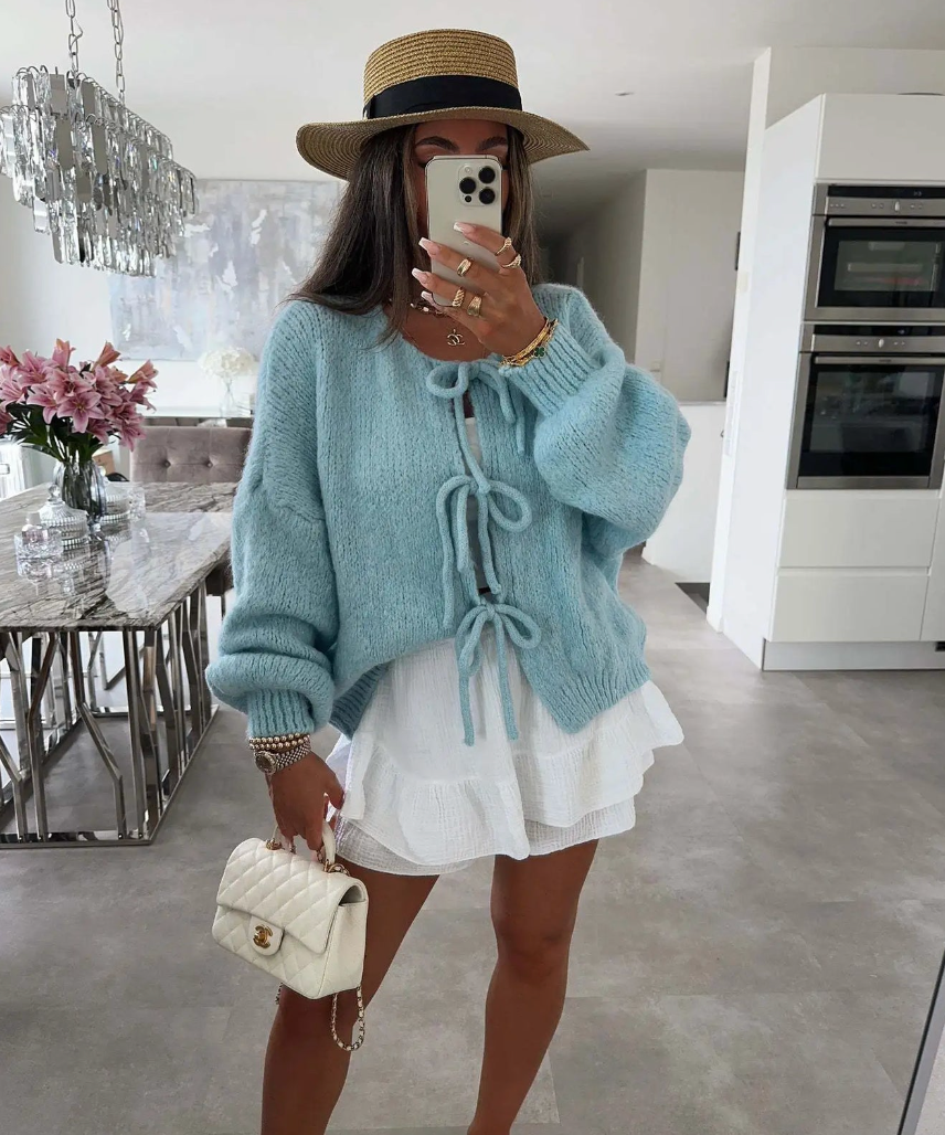 Eva - Knitted Bow Cardigan