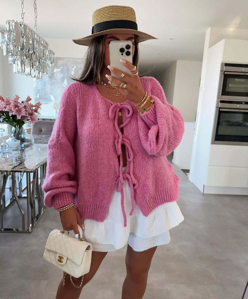 Eva - Knitted Bow Cardigan