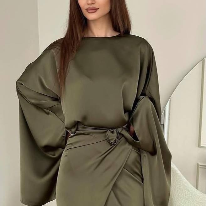 Stella - Loose Shirt & Lace-up Skirt Suit for Elegant Daily Wear